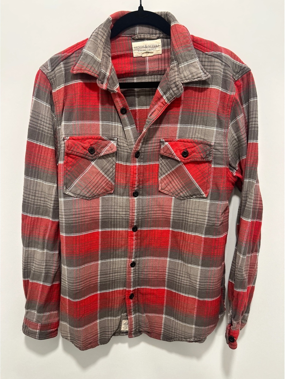 Denim & Supply Ralph Lauren Red and Gray Plaid Shirt Large